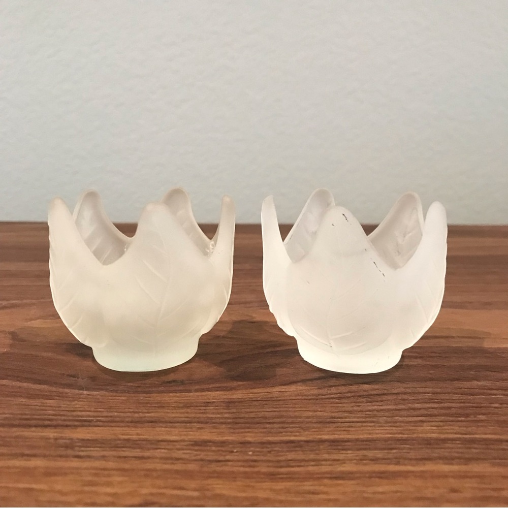 Frosted white tulip votive candle holders